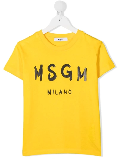 Shop Msgm Logo Print T-shirt In Yellow