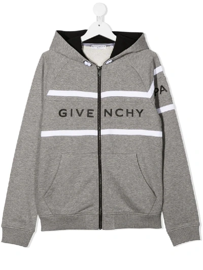 Shop Givenchy Teen Logo-print Zip-up Hoodie In Grey