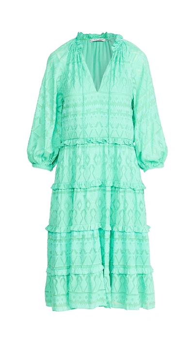 Shop Alice And Olivia Layla Tiered Ruffle Midi Dress In Jade