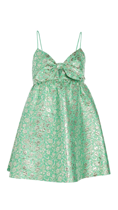 Shop Alice And Olivia Melvina Tie Front Gathered Babydoll Dress In Jade Multi
