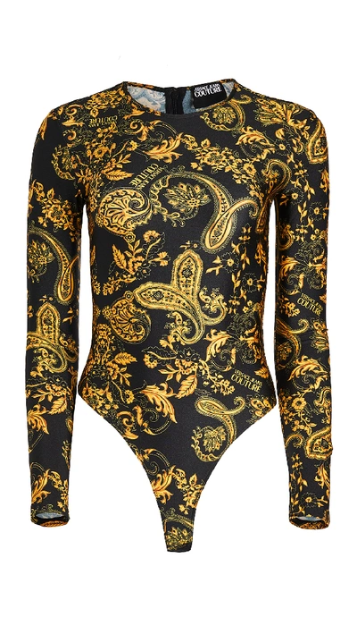 Shop Versace Jeans Couture Paisley Print Thong Bodysuit In Nero