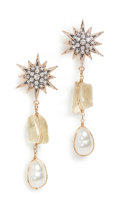 Shop Anton Heunis Omega Clasp Stars With Quartz Earrings In Quartz/pearl/yellow/gold