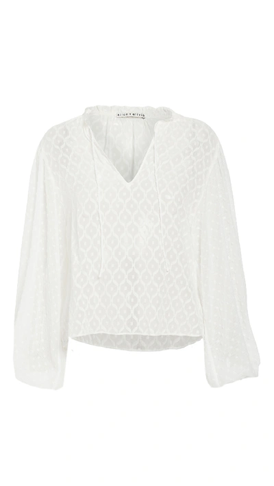 Shop Alice And Olivia Julius Exaggerated Blouson Sleeve Tunic Top In Off White