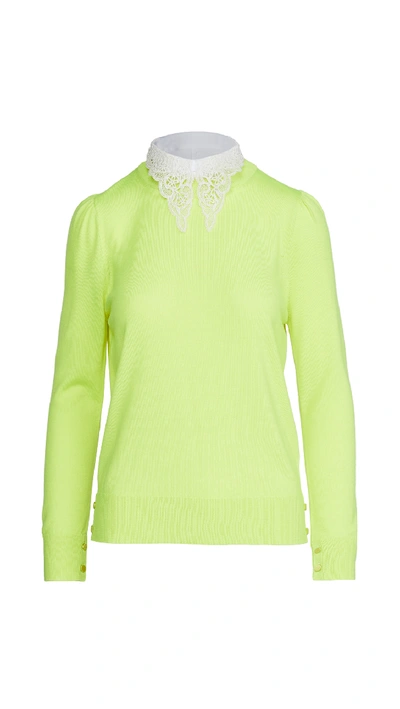 Shop Adam Lippes Crew Neck Sweater With Detachable Lace Collar In Neon Yellow