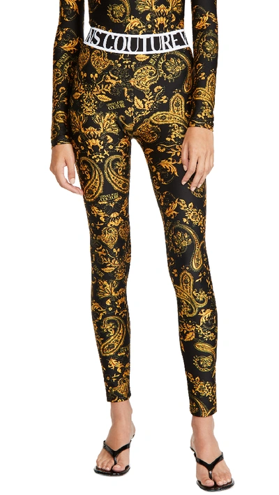 Shop Versace Jeans Couture Paisley Print Leggings In Nero