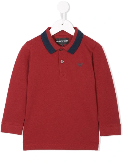 Shop Emporio Armani Contrasting Collar Polo Shirt In Red