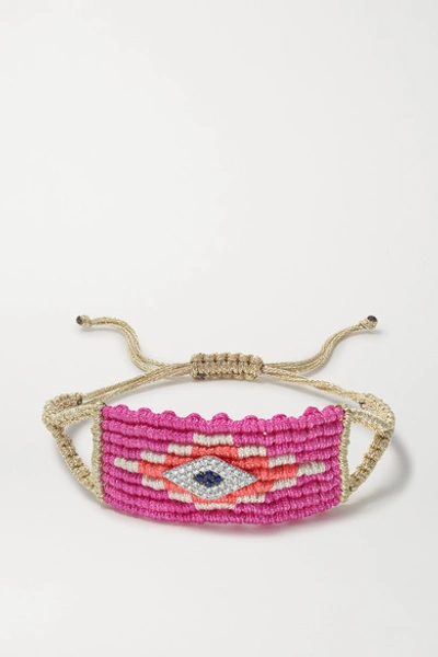 Shop Diane Kordas Evil Eye Woven Cord, Diamond And Sapphire Bracelet In Pink