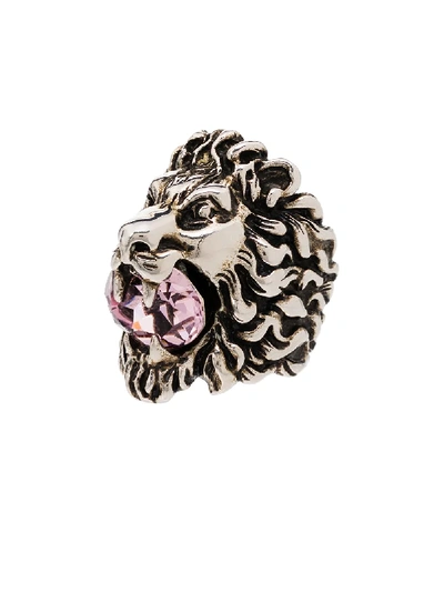 Shop Gucci Lion Head Ring In Silver
