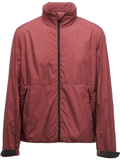 Shop Prada High-neck Windbreaker Jacket In Red