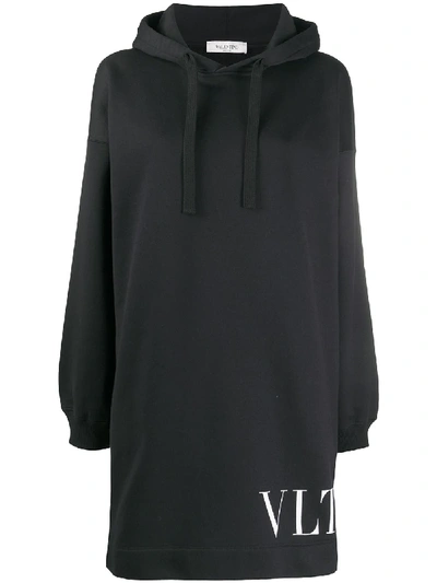Shop Valentino Vltn Hoodie Dress In Black