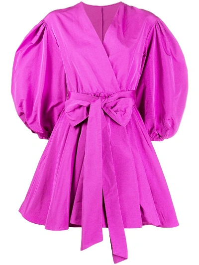 Shop Valentino Balloon Sleeves Wrap Mini Dress In Purple