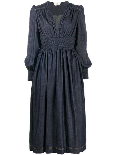 Shop Fendi Pleated Mid-length Dress In Blue