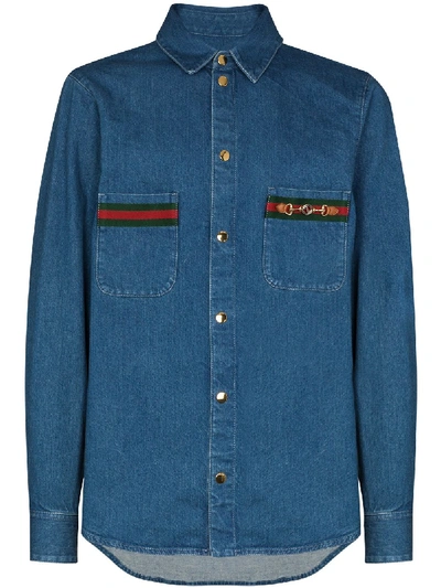 Shop Gucci Pocket Detail Denim Shirt In Blue