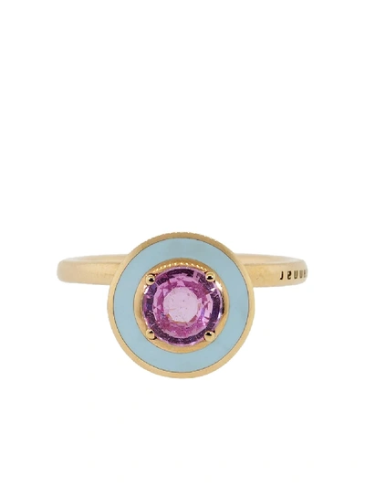 Shop Selim Mouzannar 18kt Rose Gold, Pink Sapphire And Light Blue Enamel Round Ring In Rosegold