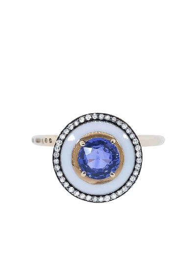 Shop Selim Mouzannar 18kt Rose Gold, Sapphire, Light Blue Enamel And Diamond Ring In Rosegold