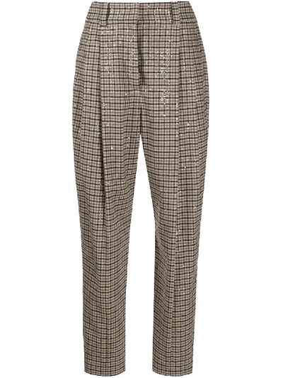 Shop Brunello Cucinelli Checked High-waisted Trousers In Brown