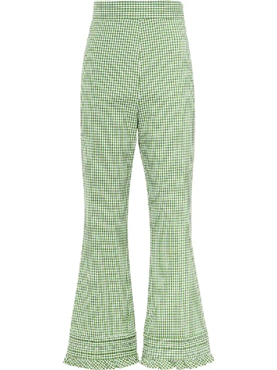 Shop Miu Miu Flared Gingham Trousers In Green