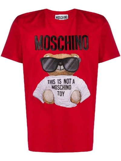 Shop Moschino Teddy Bear Embroidered T-shirt In Red