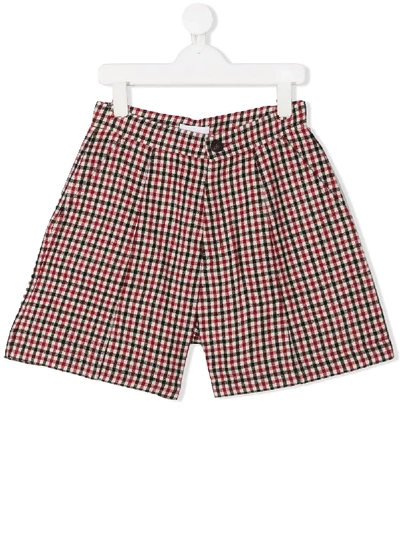 Shop Chloé Teen Checkered Pleated Detail Shorts In Red