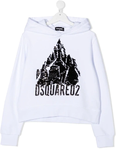 Shop Dsquared2 Teen Sequined Cotton Hoodie In White