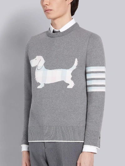 Shop Thom Browne Light Grey Cotton Crepe Buffalo Check Jacquard Hector Icon Crewneck 4-bar Pullover