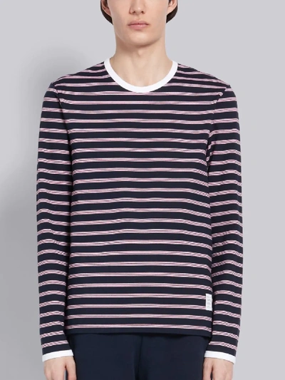 Shop Thom Browne Navy Cotton Hairline Stripe Long Sleeve Ringer T-shirt In Blue