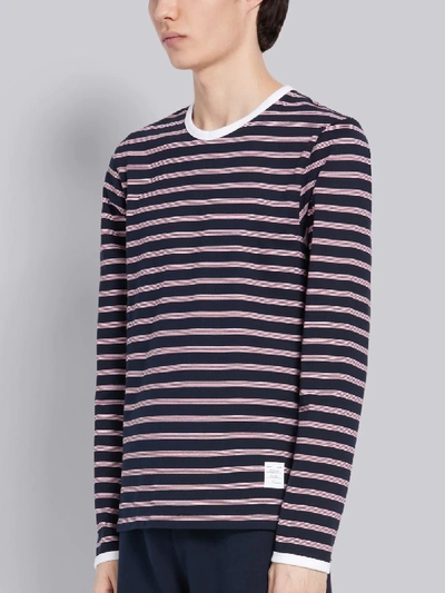 Shop Thom Browne Navy Cotton Hairline Stripe Long Sleeve Ringer T-shirt In Blue