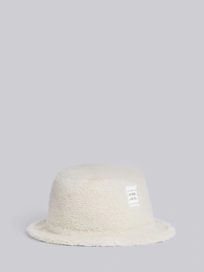 Shop Thom Browne White Shearling Bucket Hat