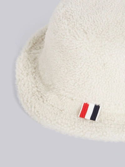 Shop Thom Browne White Shearling Bucket Hat