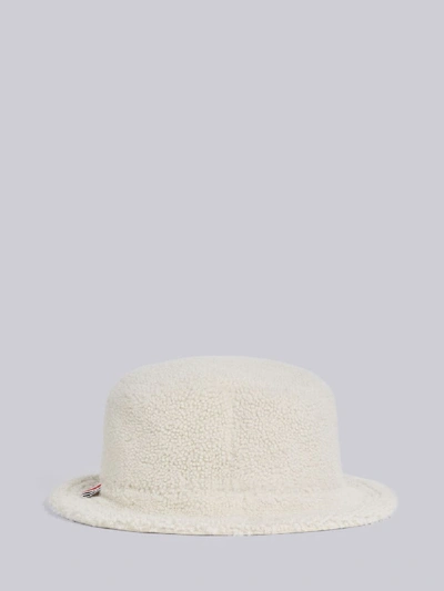 Shop Thom Browne White Shearling Bucket Hat
