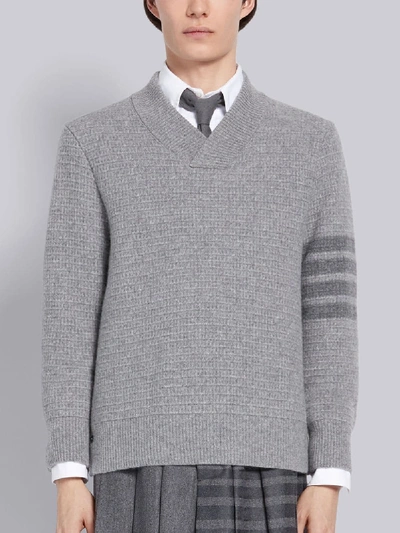 Shop Thom Browne Light Grey Overwashed Wool Cashmere Cardigan Stitch Tonal 4-bar Shawl Pullover