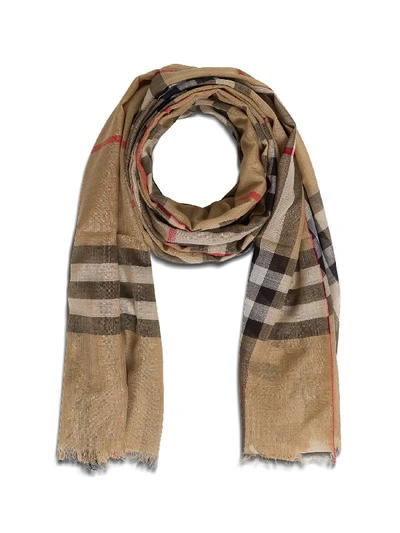 Shop Burberry Giant Check In Gauze In Beige