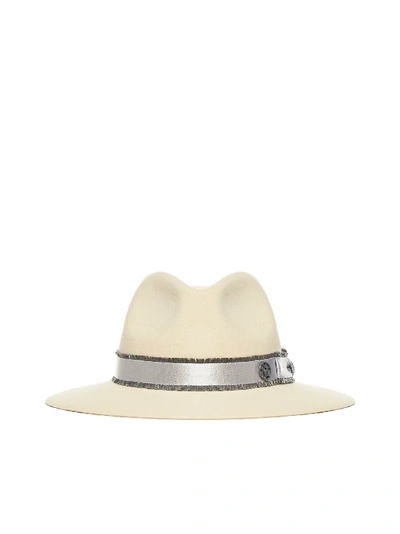 Shop Maison Michel Hat In Seed Pearl