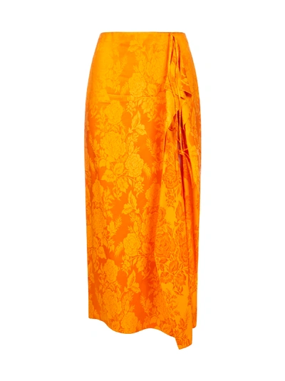 Shop Attico Floral Jacquard Midi Skirt In Orange