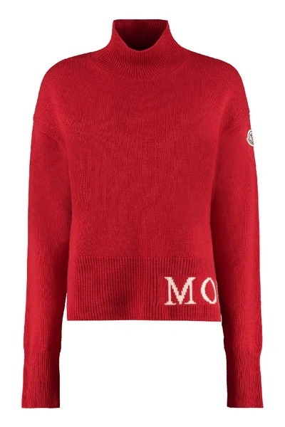 Shop Moncler Turtleneck Knitted Pullover In Red