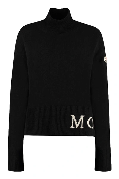 Shop Moncler Turtleneck Knitted Pullover In Black