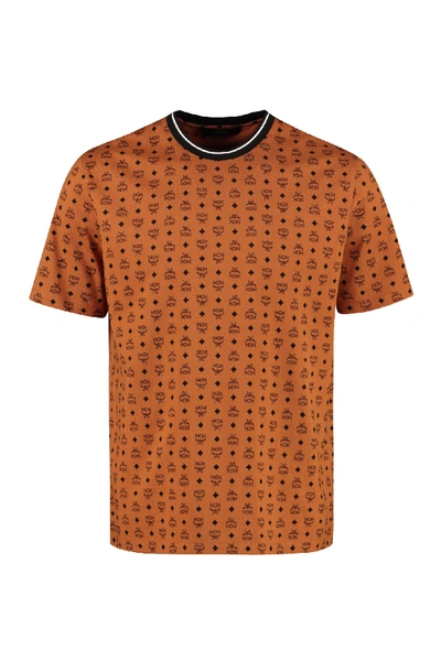 Shop Mcm Printed Cotton T-shirt In Brown