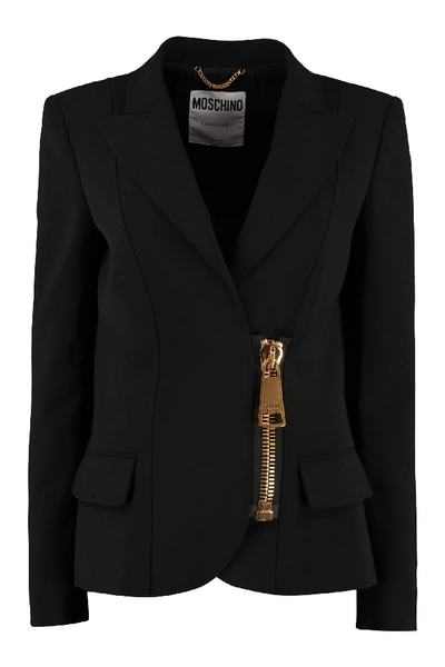 Shop Moschino Double Breasted Blazer In Black