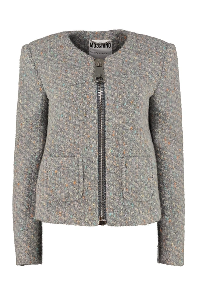 Shop Moschino Boucle Wool Jacket In Grey