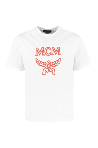 Shop Mcm Cotton Crew-neck T-shirt In White