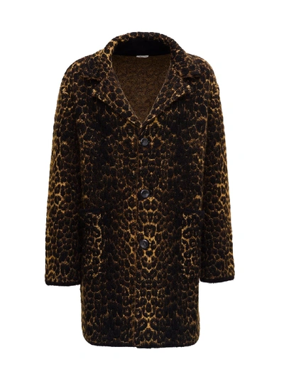 Shop Saint Laurent Leopard Coat In Brown