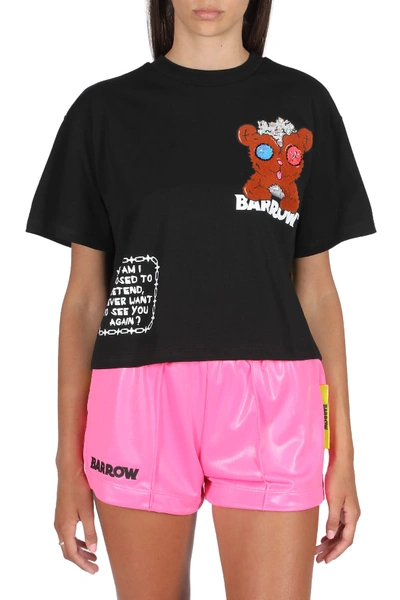 Shop Barrow Crystal Edition Cropped T-shirt Jersey In Nero