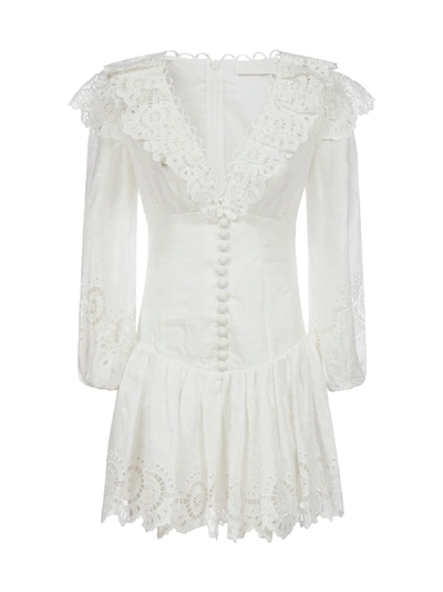 Shop Zimmermann Bellitude Scallop Linen Mini Dress In Ivory