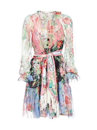 Shop Zimmermann Bellitude Spliced Floral Print Silk Short Dress