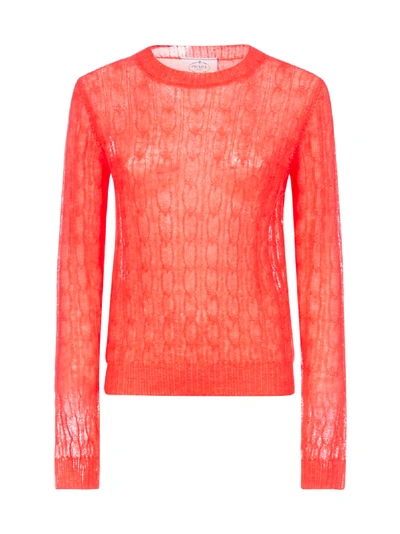 Shop Prada Cable-knit Mohair-blend Sweater In Geranio