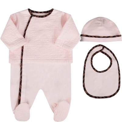 Shop Fendi Pink Set With Double Ff For Baby Girl