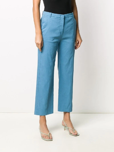 Shop Pinko Cropped Straight Leg Trousers In Blue