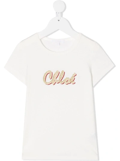 Shop Chloé Glitter Logo Print T-shirt In White
