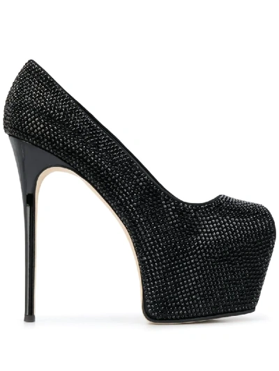 Shop Giuseppe Zanotti Crystal Embellished Open Toe Pumps In Black