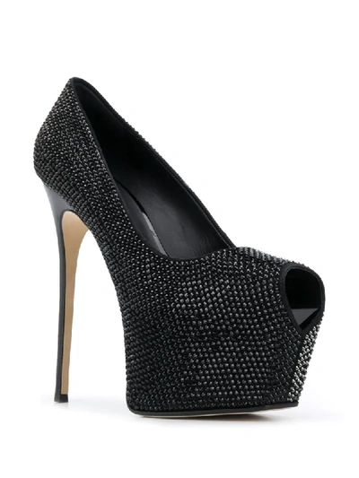 Shop Giuseppe Zanotti Crystal Embellished Open Toe Pumps In Black